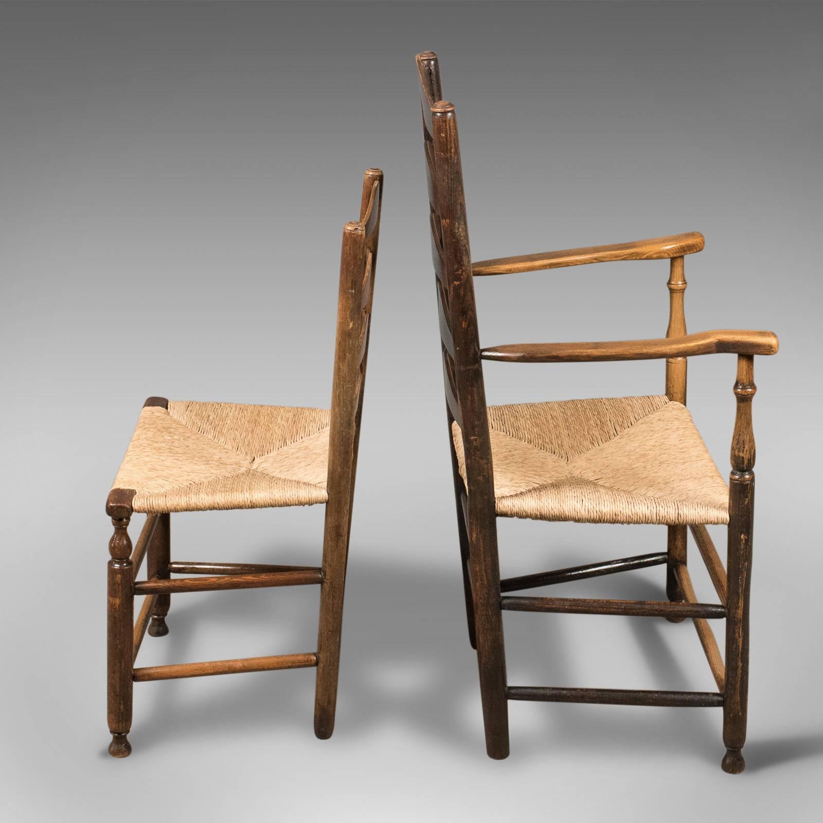 Great Britain (UK) Set of Eight Antique Dining Chairs, English, Ladderbacks, Shaker, circa 1850