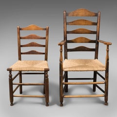 Set of Eight Antique Dining Chairs, English, Ladderbacks, Shaker, circa 1850
