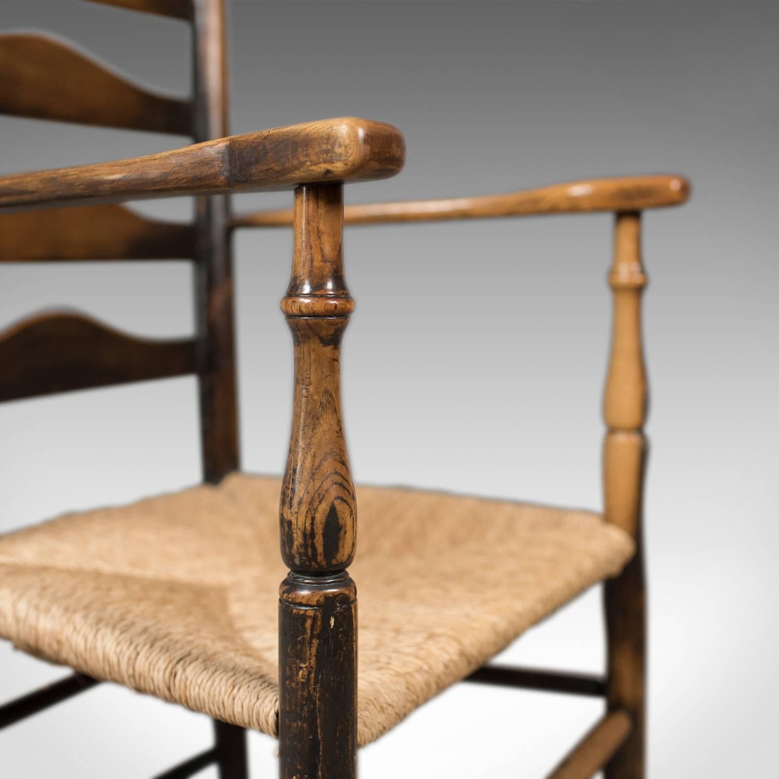 Rush Set of Eight Antique Dining Chairs, English, Ladderbacks, Shaker, circa 1850