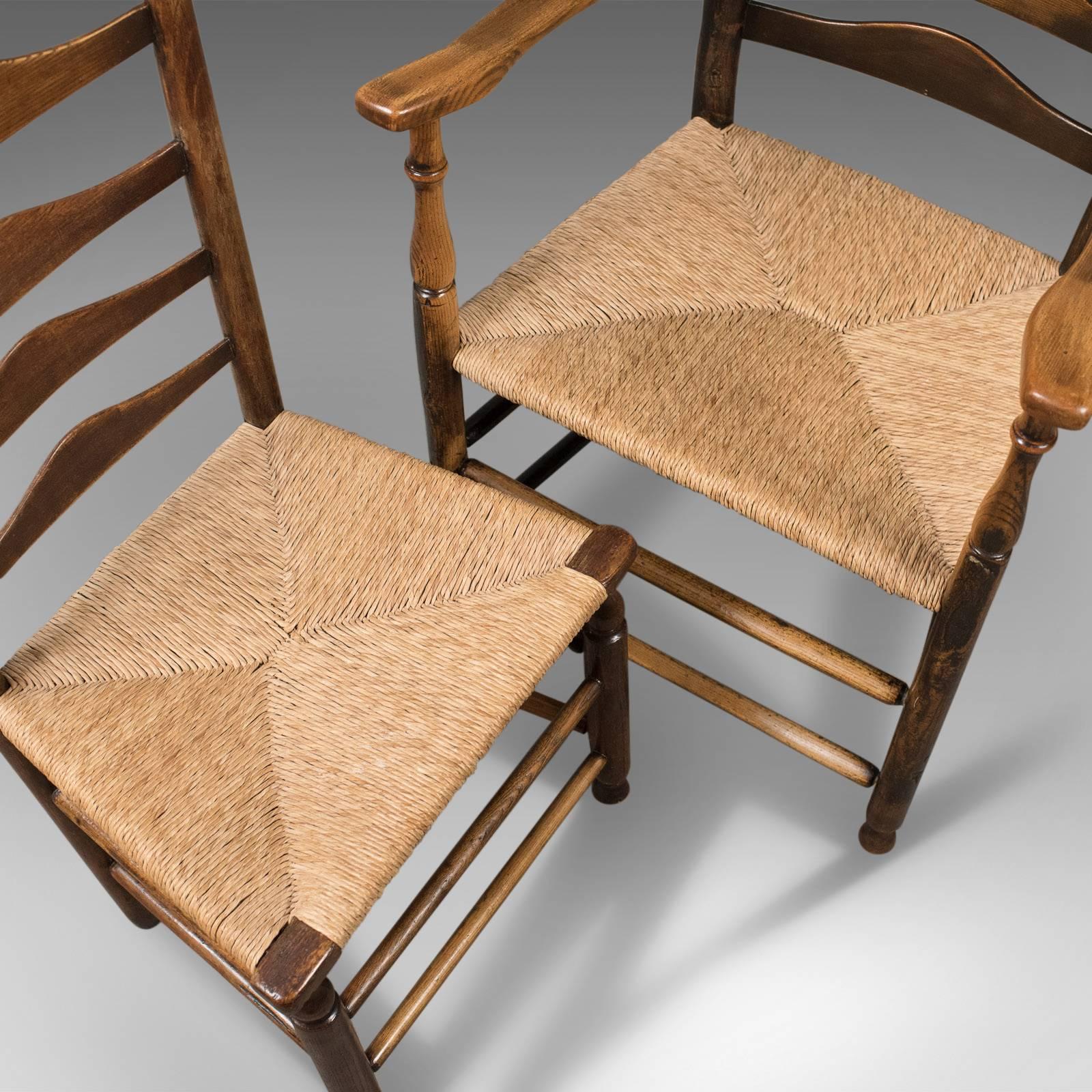 Set of Eight Antique Dining Chairs, English, Ladderbacks, Shaker, circa 1850 1
