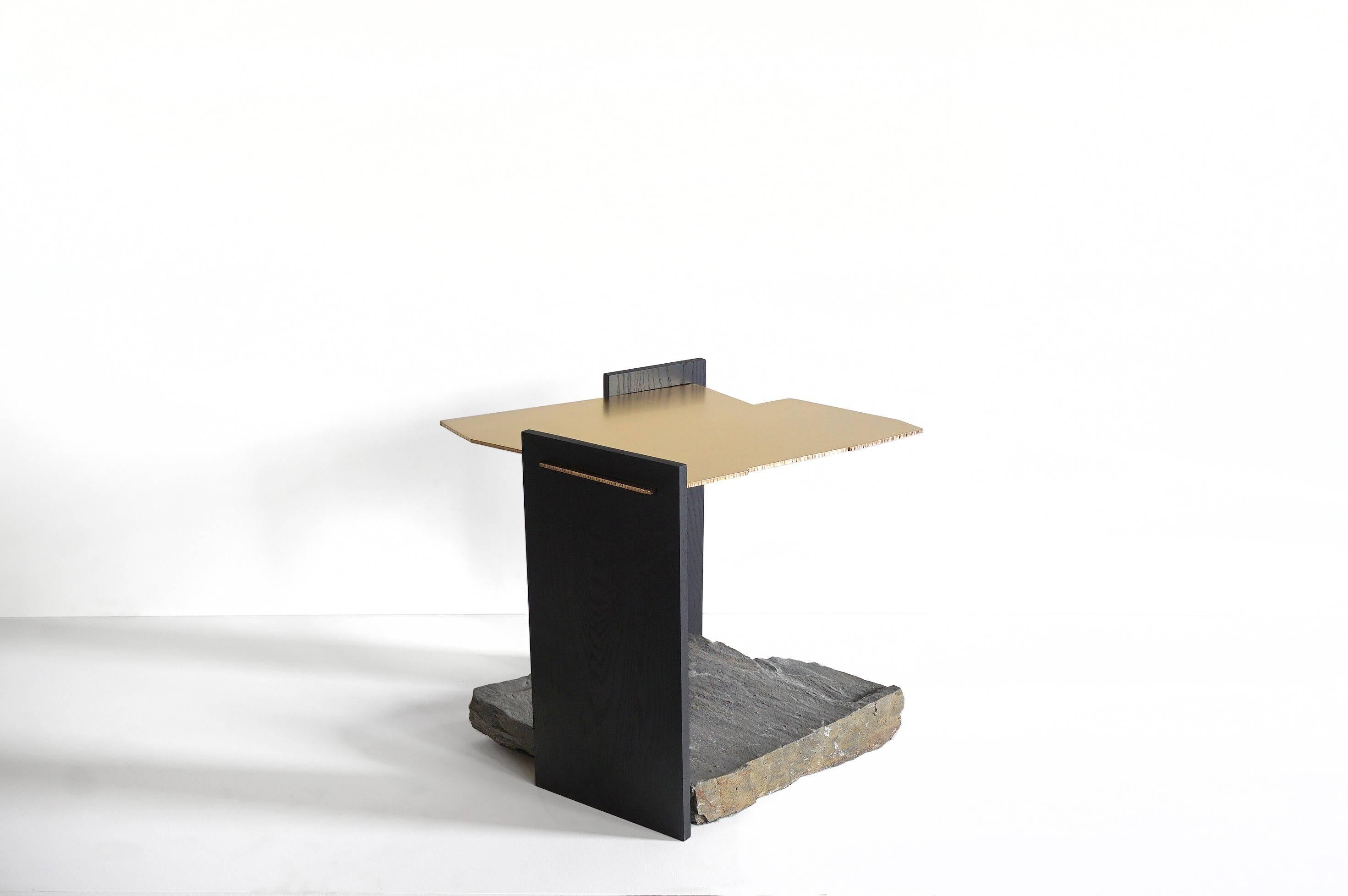 Post-Modern Missisquoi 04 End Table in Gold Plating, Ash and Stone by Simon Johns