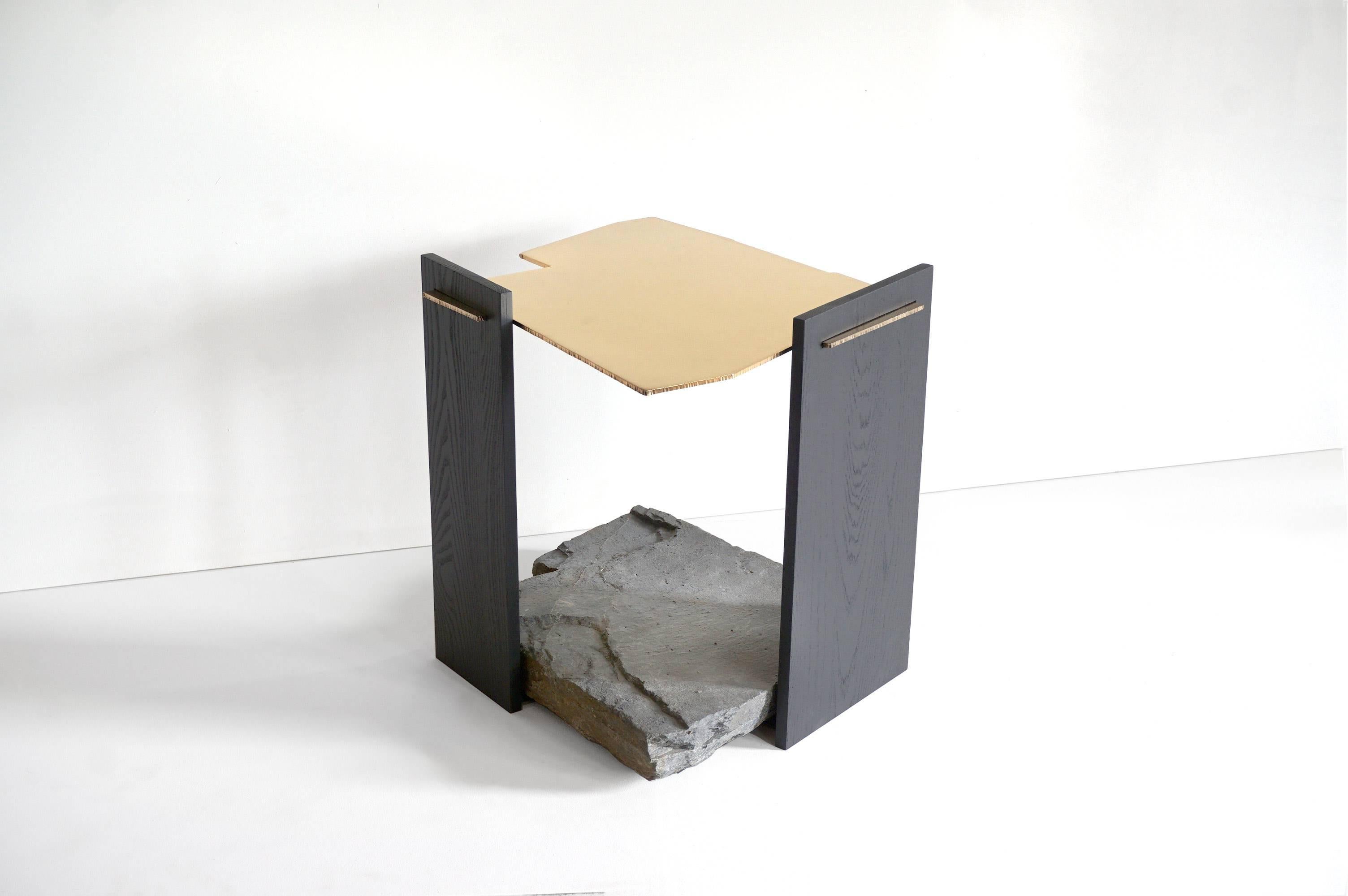Canadian Missisquoi 04 End Table in Gold Plating, Ash and Stone by Simon Johns