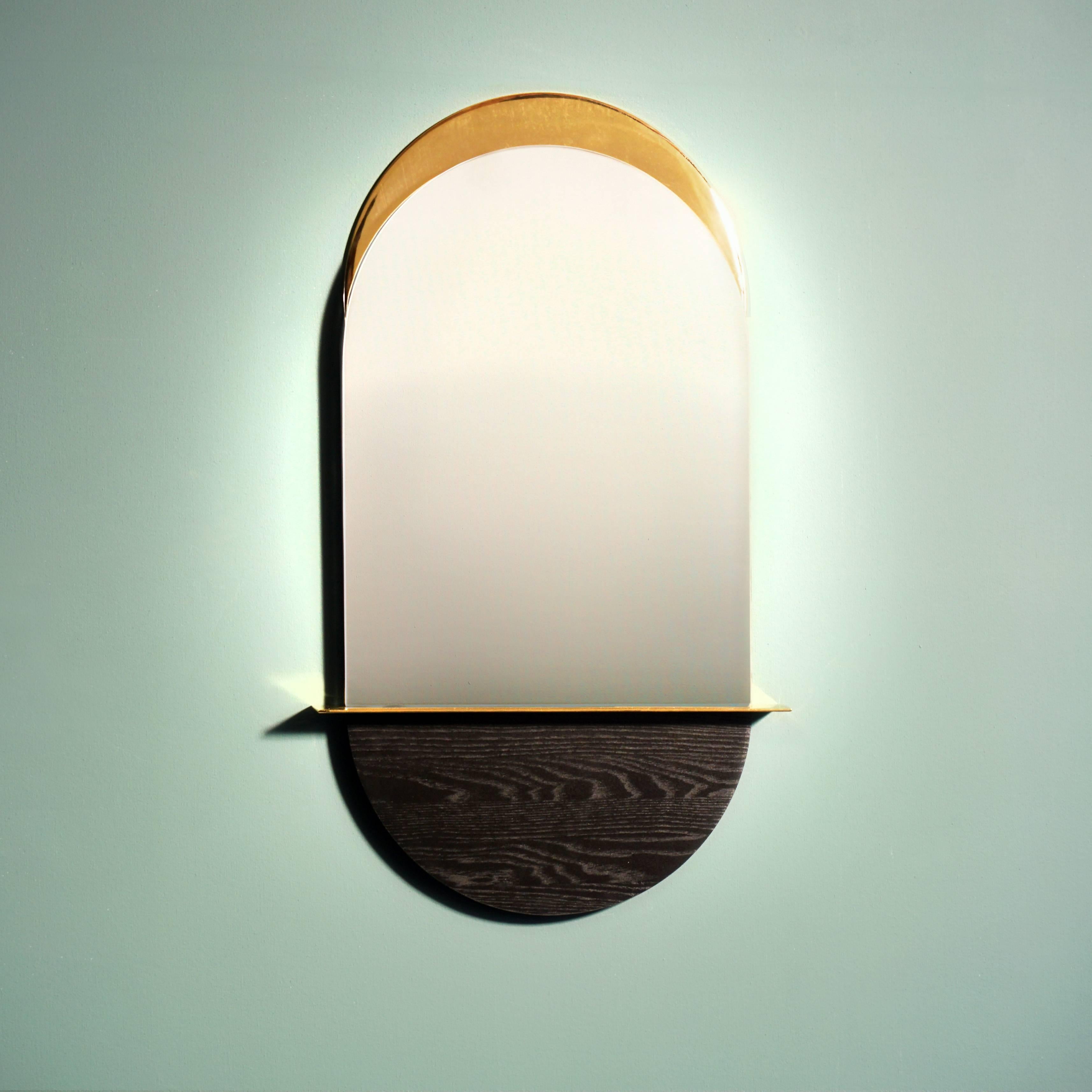 Post-Modern Solis Mirror (Small) in Lacquered Brass and Blackened Ash by Simon Johns