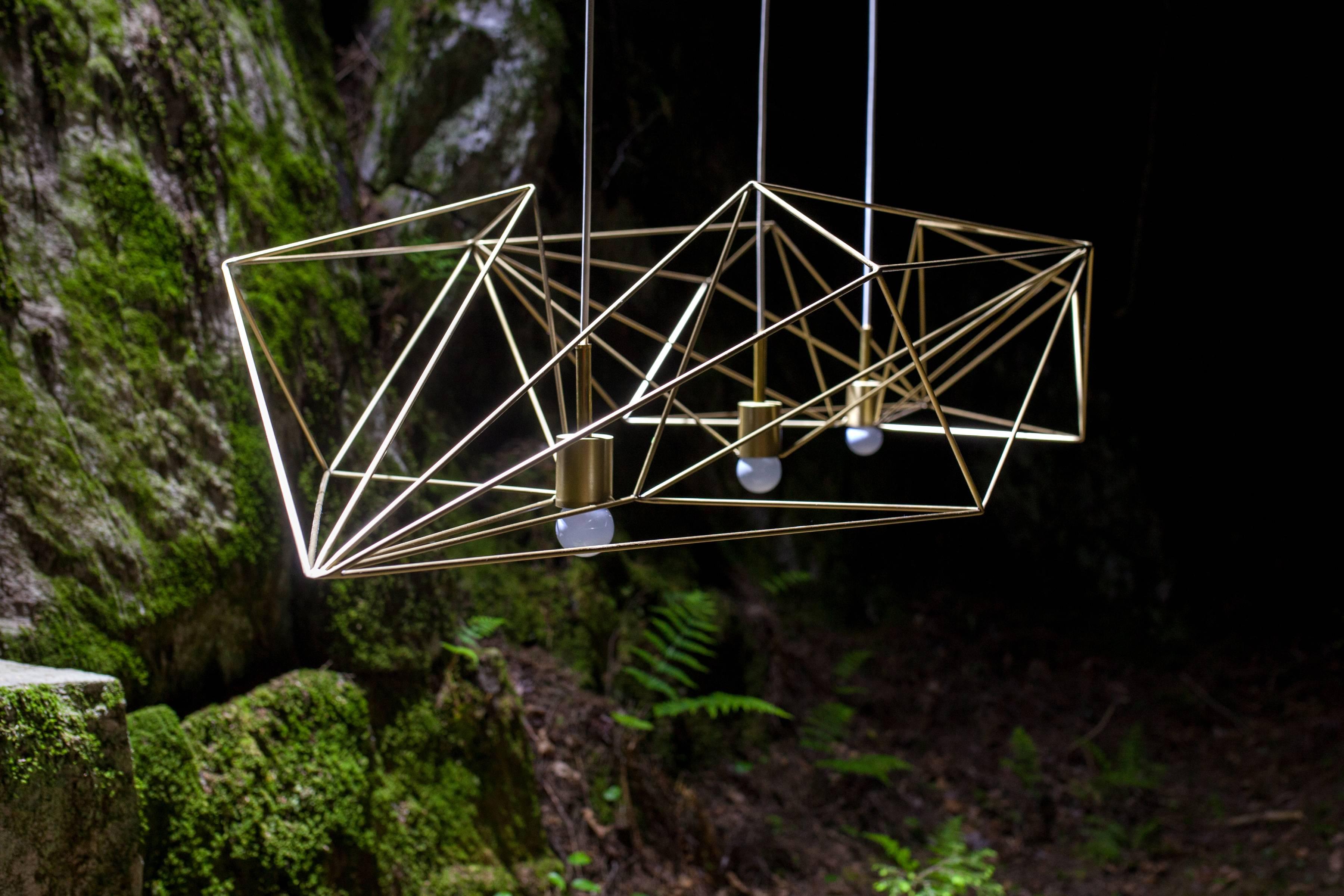 Plated Crystalline Light by Simon Johns in Satin Brass or Copper, 6' Version