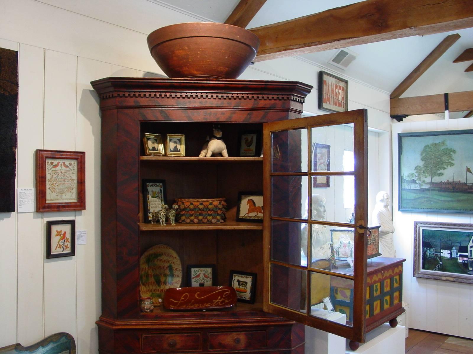 Folk Art Pennsylvania Corner Cupboard with Red and Black Grain Decoration