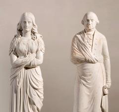 Pair of White Painted Cast Iron Figures of George Washington and Columbia
