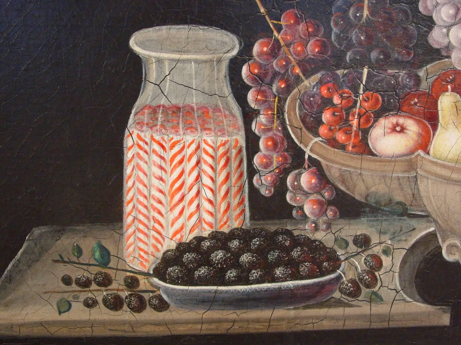 American Still Life with Fruit, Cheese, Cakes, Wine, Milk and Peppermint Sticks For Sale
