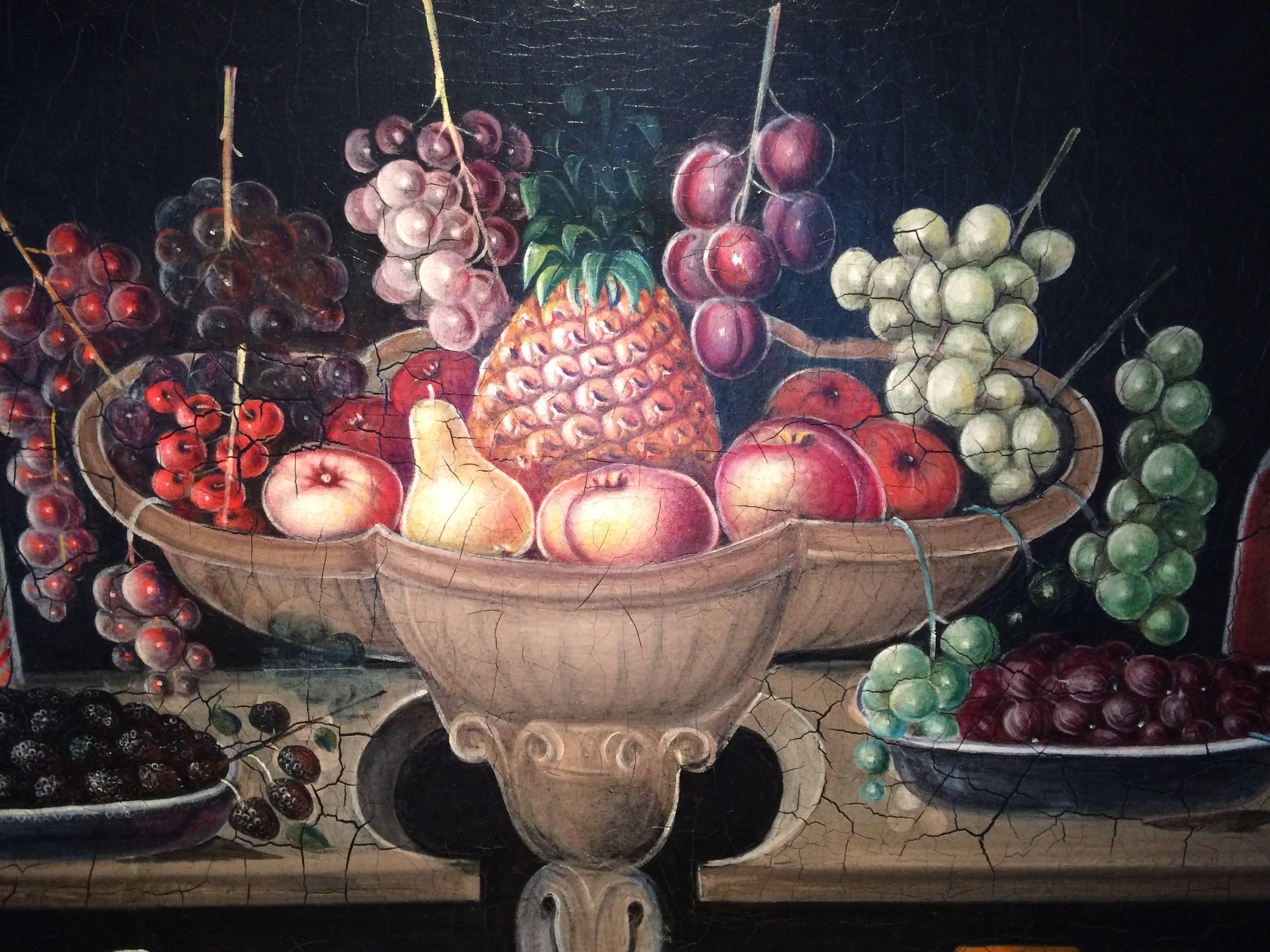 19th Century Still Life with Fruit, Cheese, Cakes, Wine, Milk and Peppermint Sticks For Sale