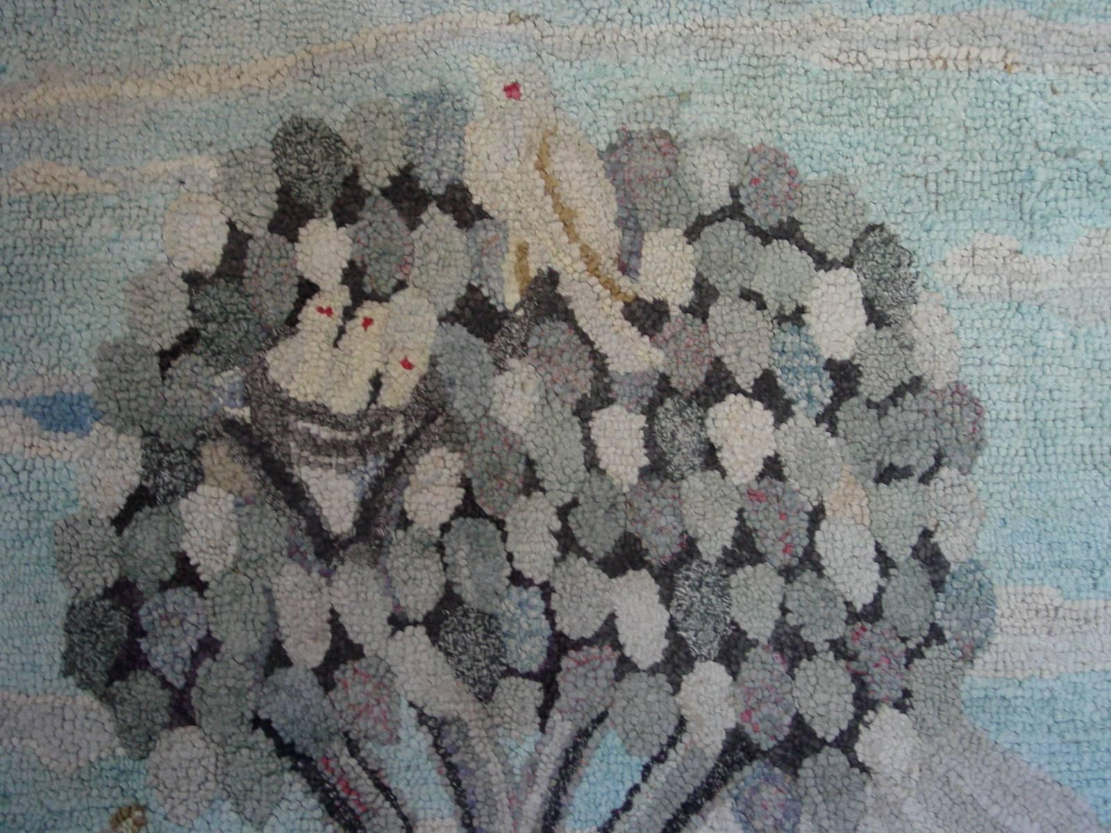 Pictorial Hooked Rug Depicting a Cottage by a Lake In Good Condition For Sale In New Hope, PA