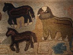 Large Hooked Rug Depicting Horses, Cats, Doves, Dog, Eagle and Rooster