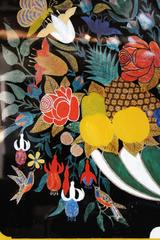 Painted Glass and Tinsel Still Life with Compote, Fruit and Flowers