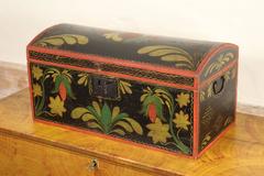 Black and Polychrome Decorated Dome-Top Trunk