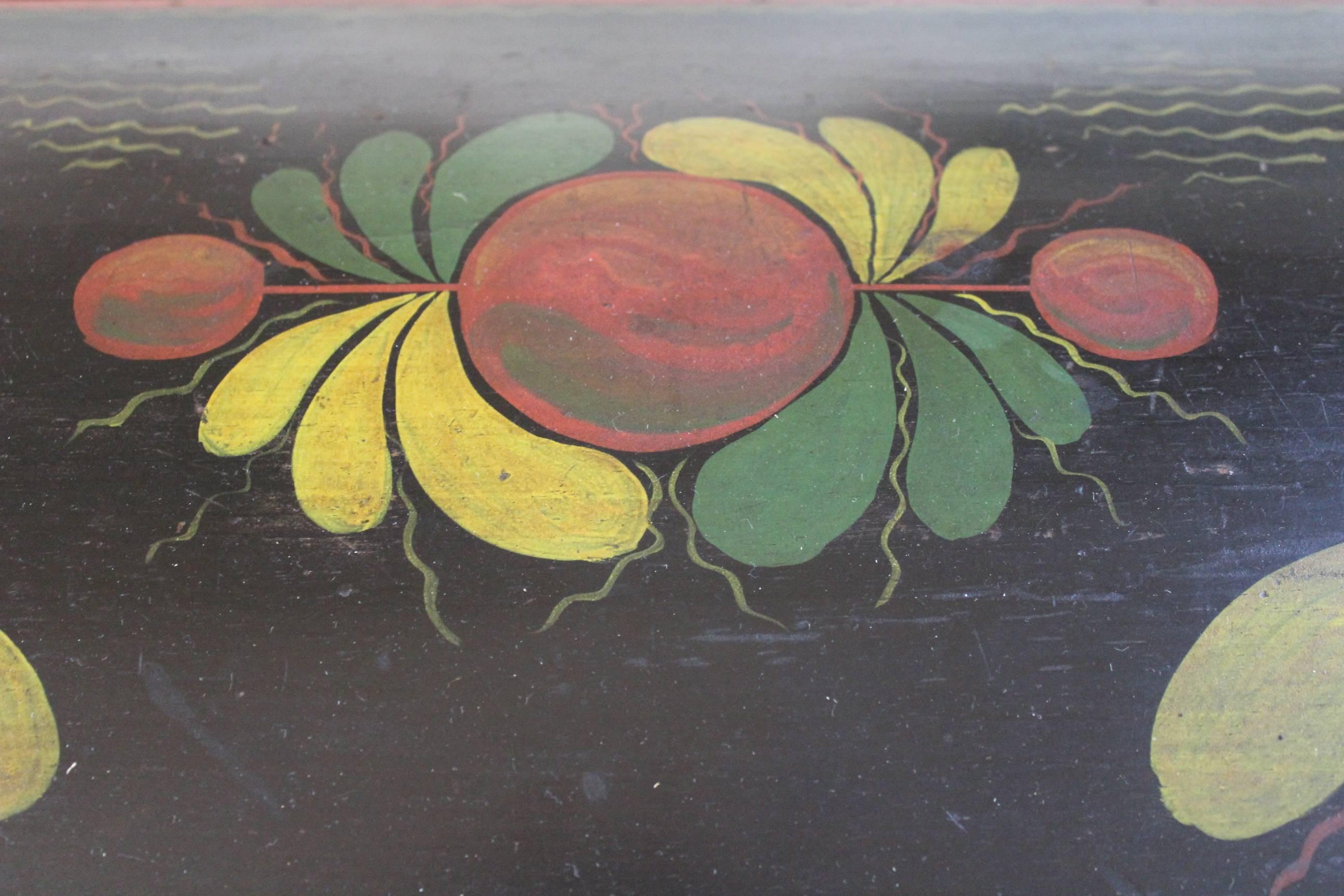 Black and Polychrome Decorated Dome-Top Trunk In Excellent Condition For Sale In New Hope, PA