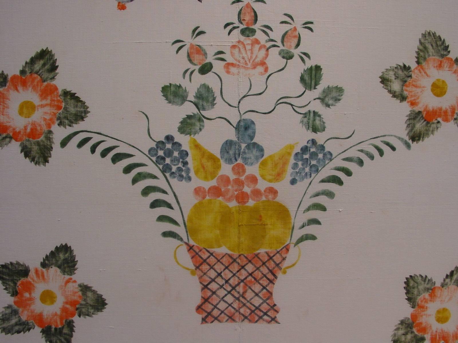American Stenciled Bedcover with Birds, Fruit and Flowers For Sale