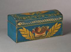 Blue, Gold and Polychrome-Decorated Dome-Top Box