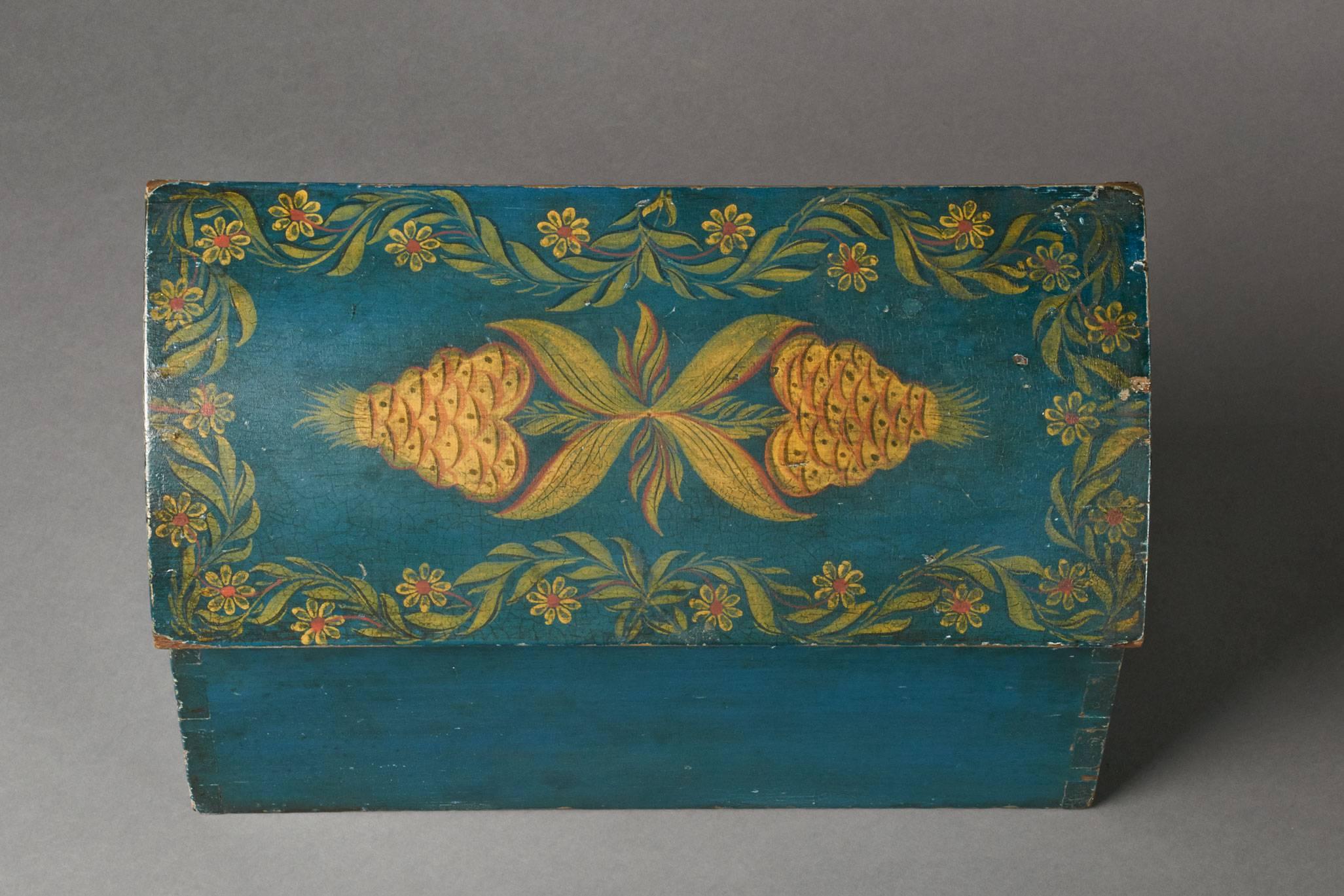 American Blue, Gold and Polychrome-Decorated Dome-Top Box For Sale