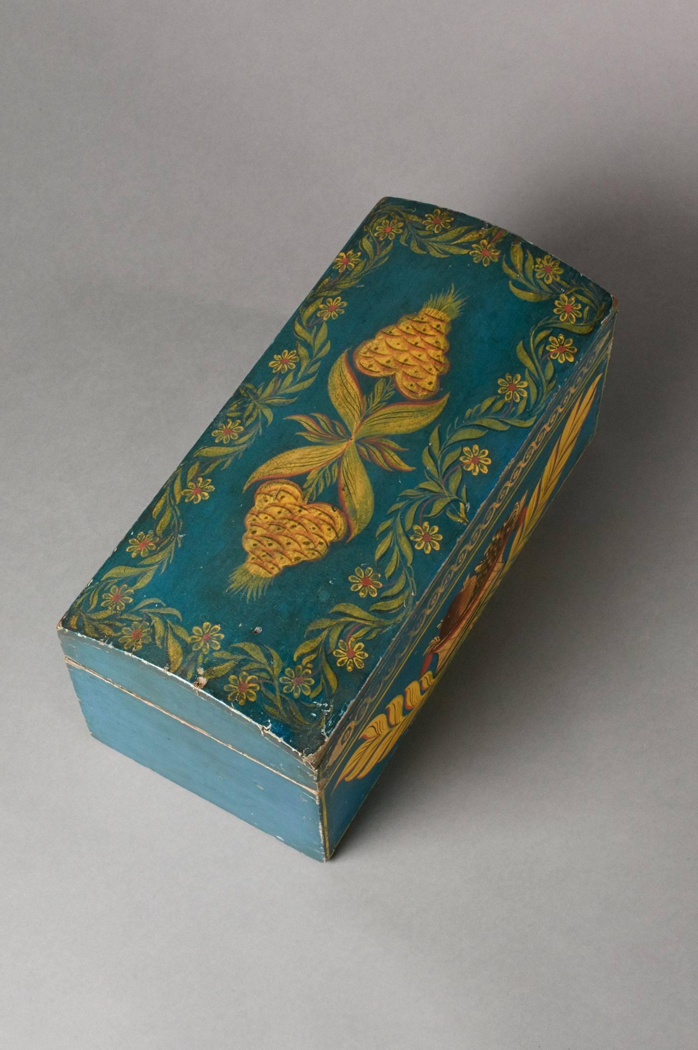 Gilt Blue, Gold and Polychrome-Decorated Dome-Top Box For Sale