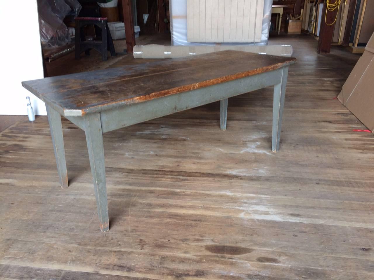 American Blue-Grey Painted Pine Farm Table with Scrubbed Top