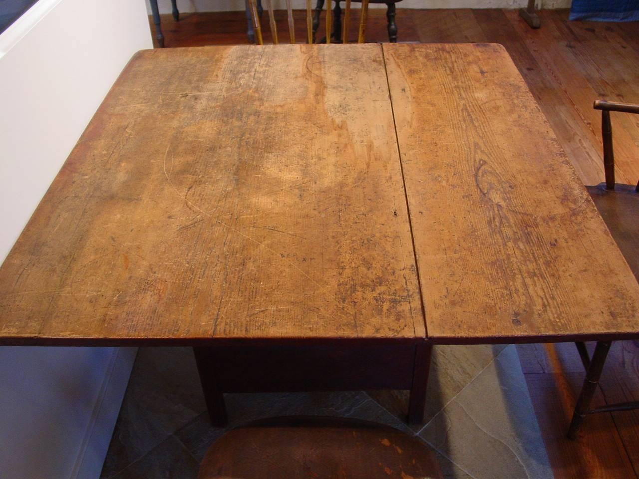 Hand-Painted Red-Painted Pine and Hickory Chair Table