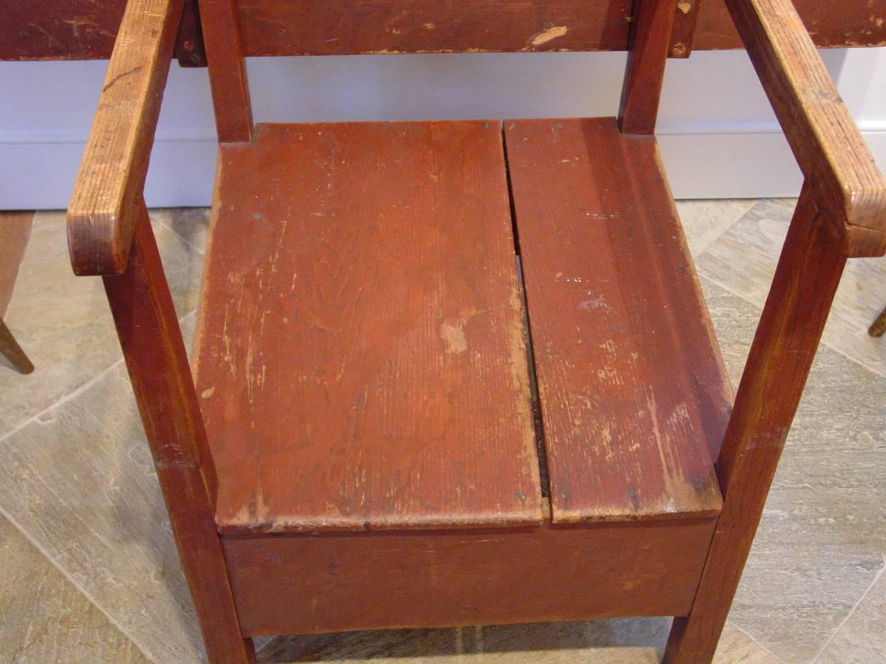 19th Century Red-Painted Pine and Hickory Chair Table