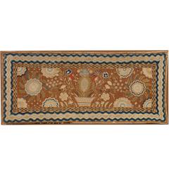 Early Yarn-Sewn Wool Rug with Pineapple and Floral Motif