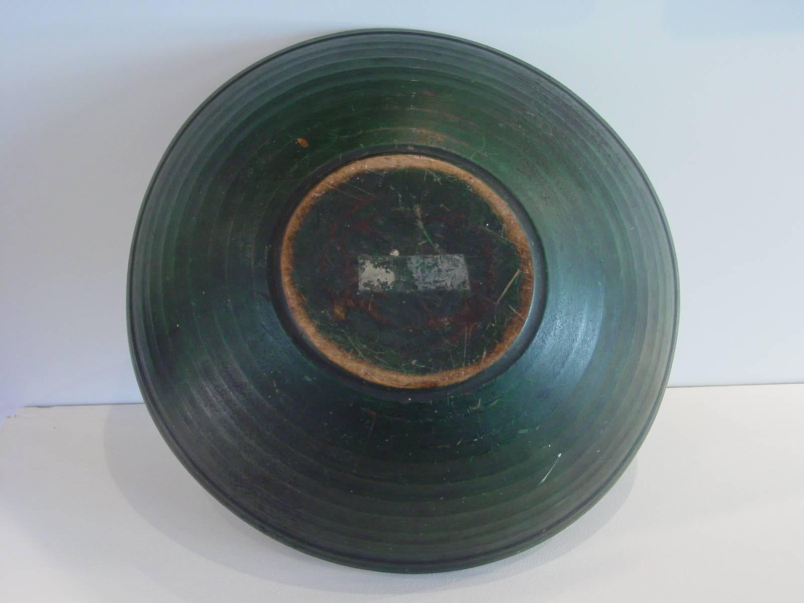 Folk Art Deep Green-Painted Turned Treenware Bowl