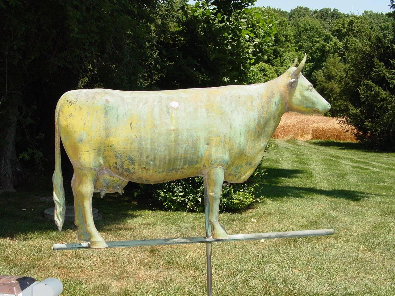 Folk Art Molded Copper and Cast Zinc Cow Weathervane For Sale