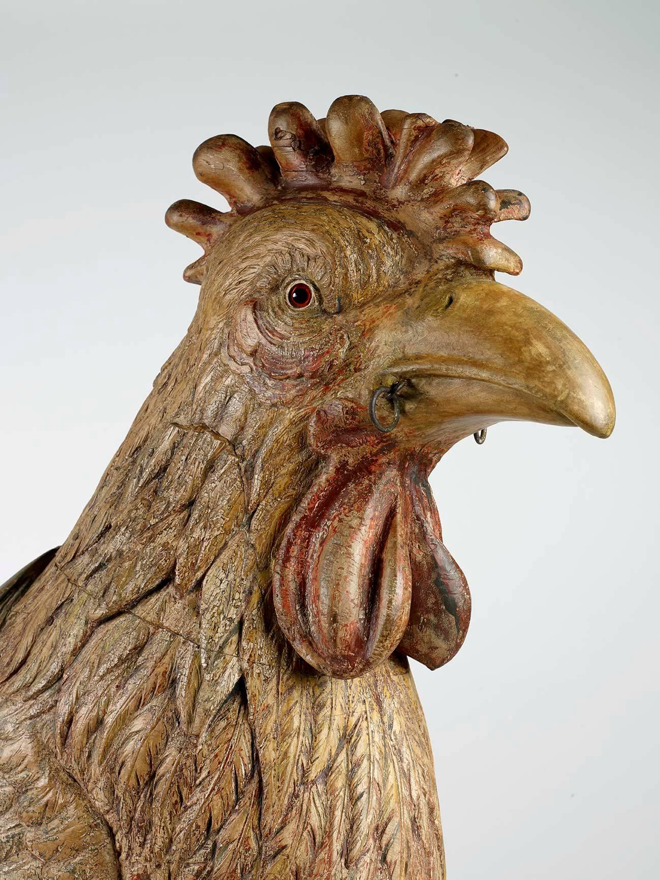 Folk Art Carved Basswood Dentzel Carousel Rooster