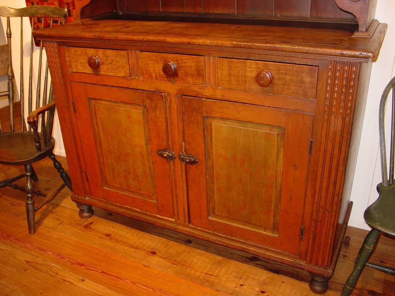 Pennsylvania Red-Painted Pine Two-Part Dutch Cupboard For Sale 1