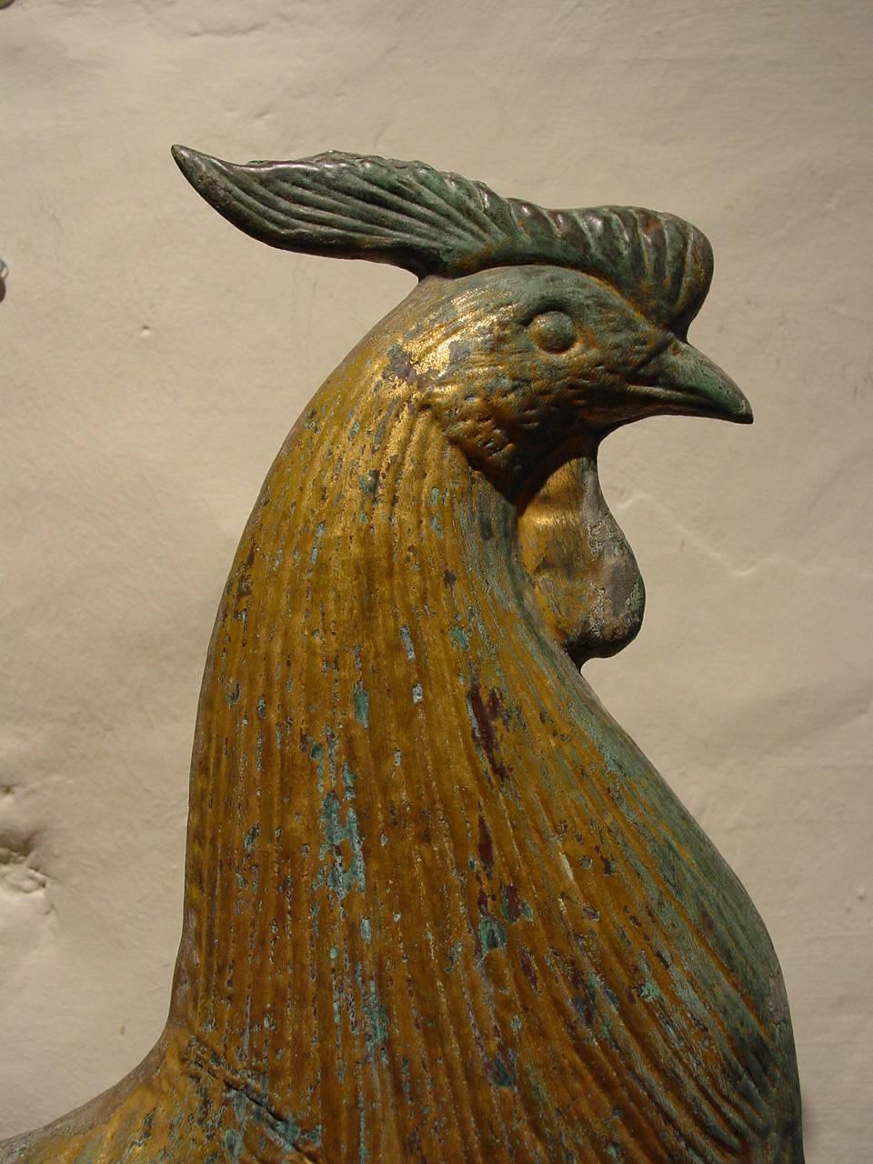 Folk Art Molded and Gilt Copper Hamburg Rooster Weathervane For Sale