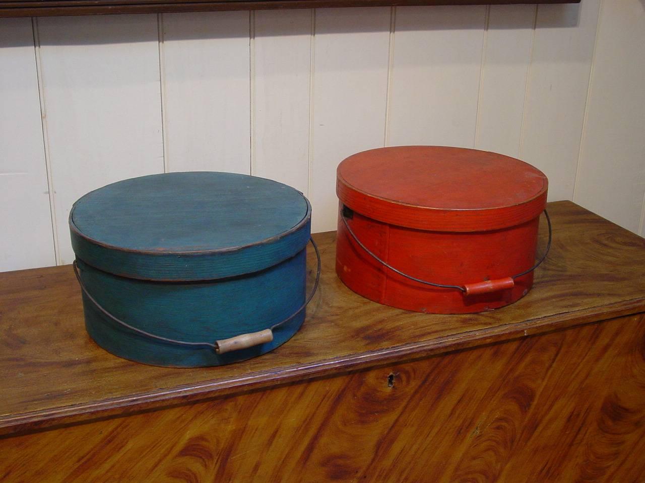 Folk Art Two Painted Pine and Hickory Pantry Boxes For Sale