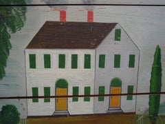 Folk Art Fireboard Depicting a White House in a Landscape