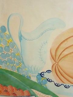 Still Life Watercolor with Watermelon and Corn