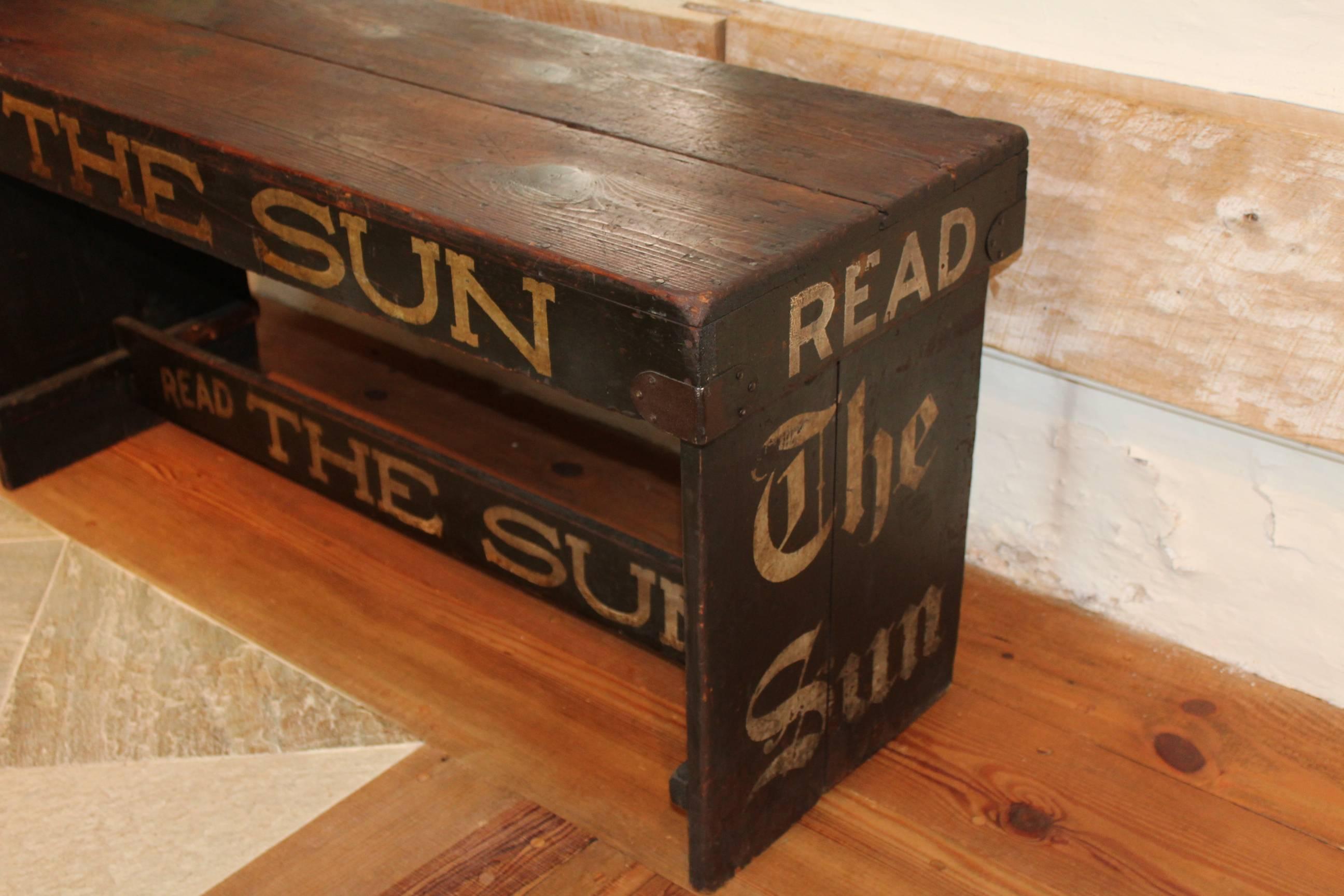 American Polychrome-Decorated Folding Newsstand Bench