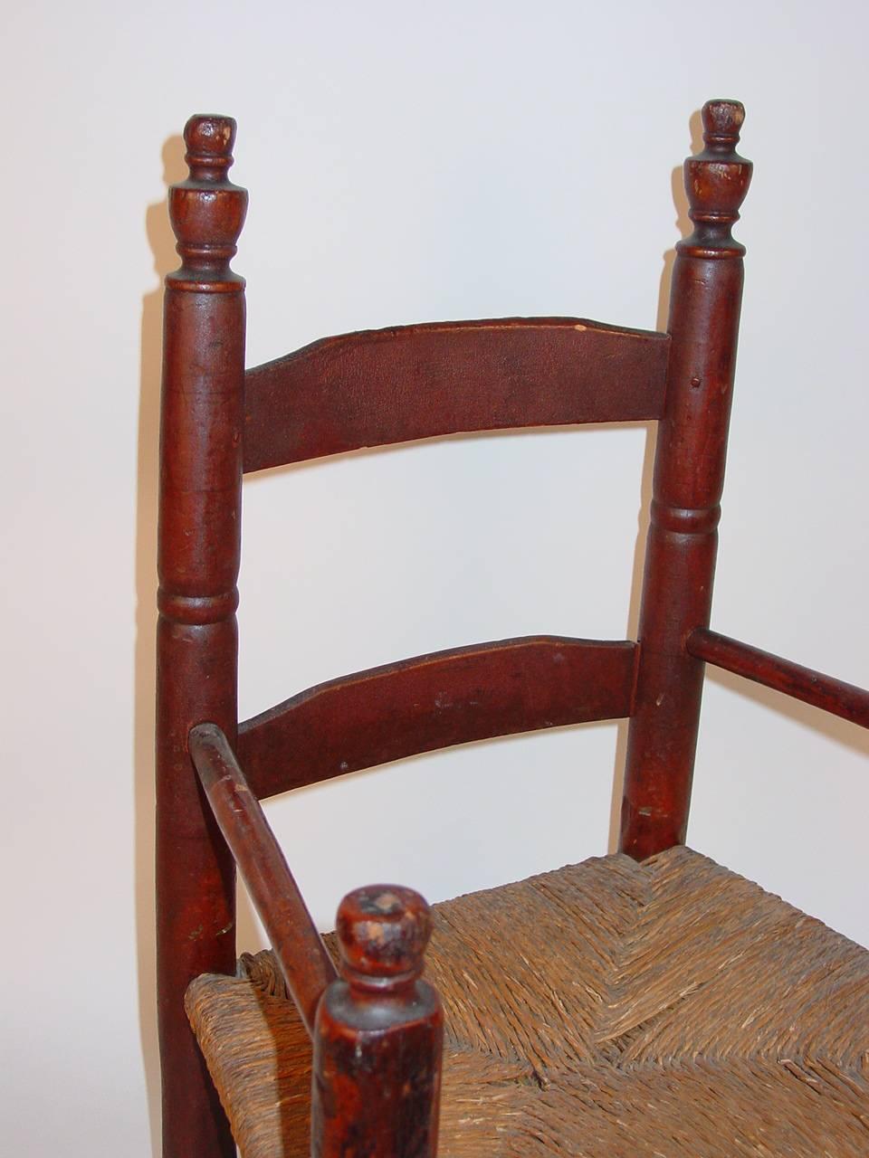 Folk Art Child's Maple and Rush-Seat Ladder-Back Armchair For Sale