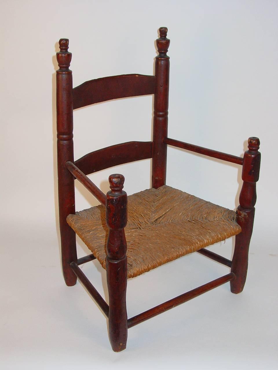 Child's Maple and Rush-Seat Ladder-Back Armchair In Excellent Condition For Sale In New Hope, PA