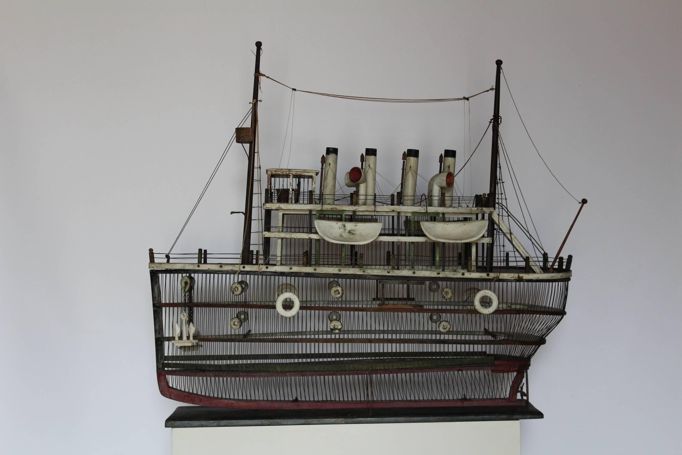 Folk Art Fanciful Birdcage in the Form of the RMS Titanic For Sale