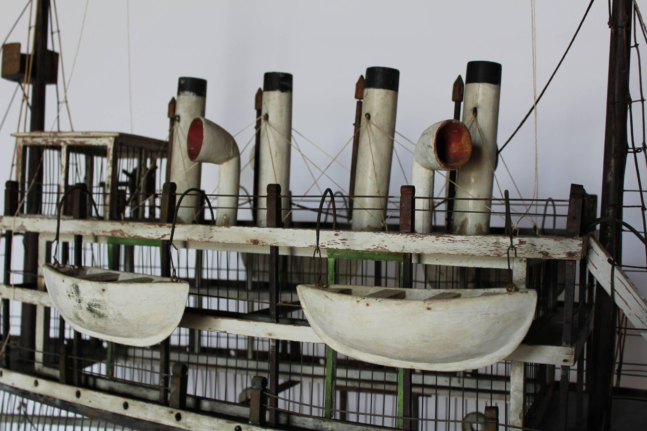 Painted Fanciful Birdcage in the Form of the RMS Titanic For Sale