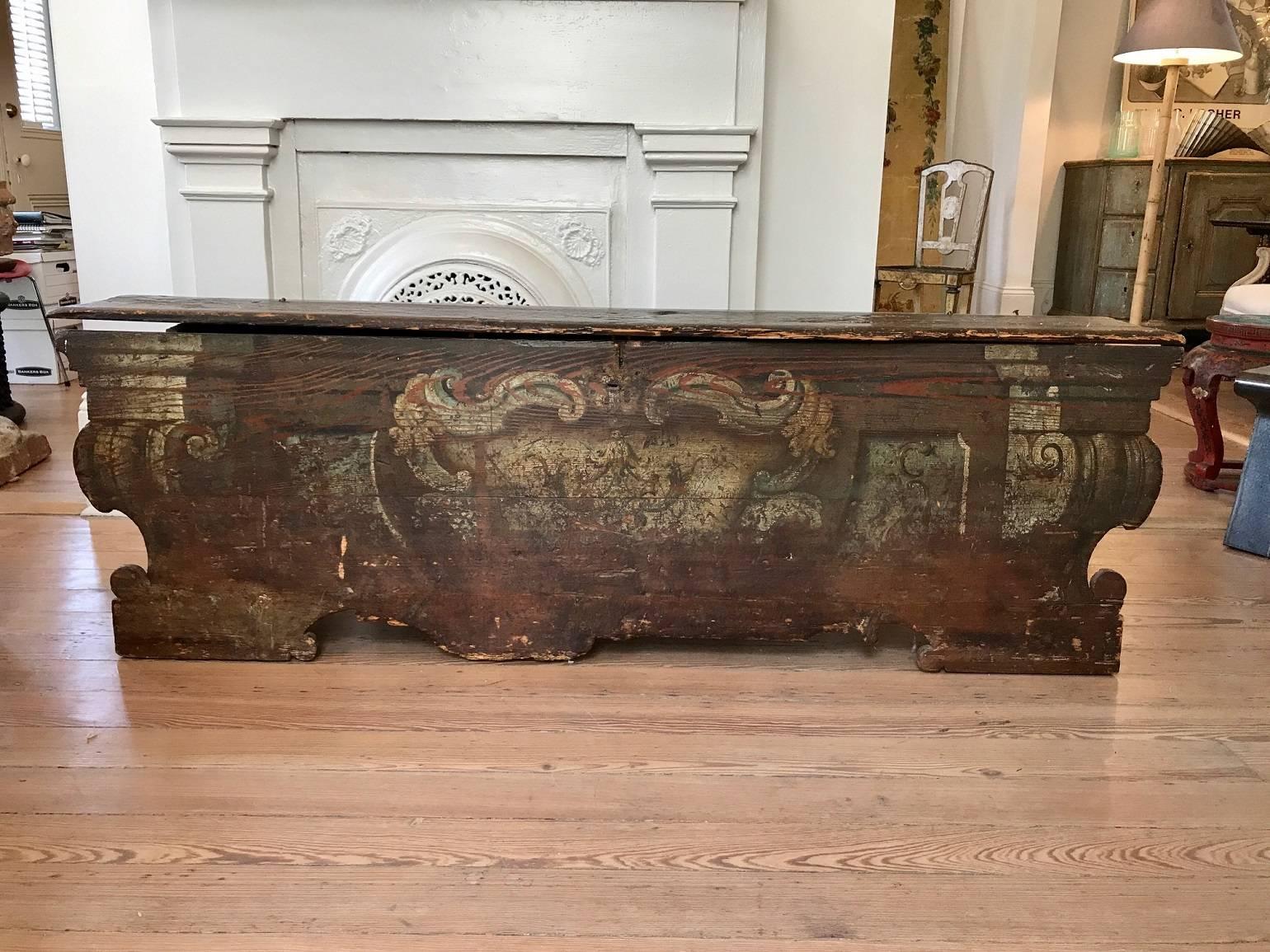 Rustic 18th Century Italian Painted Storage Bench