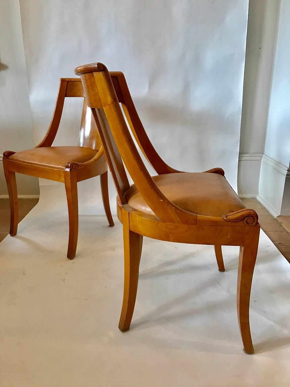 Unknown Eight Biedermeier-Style Fruitwood Dining Chairs