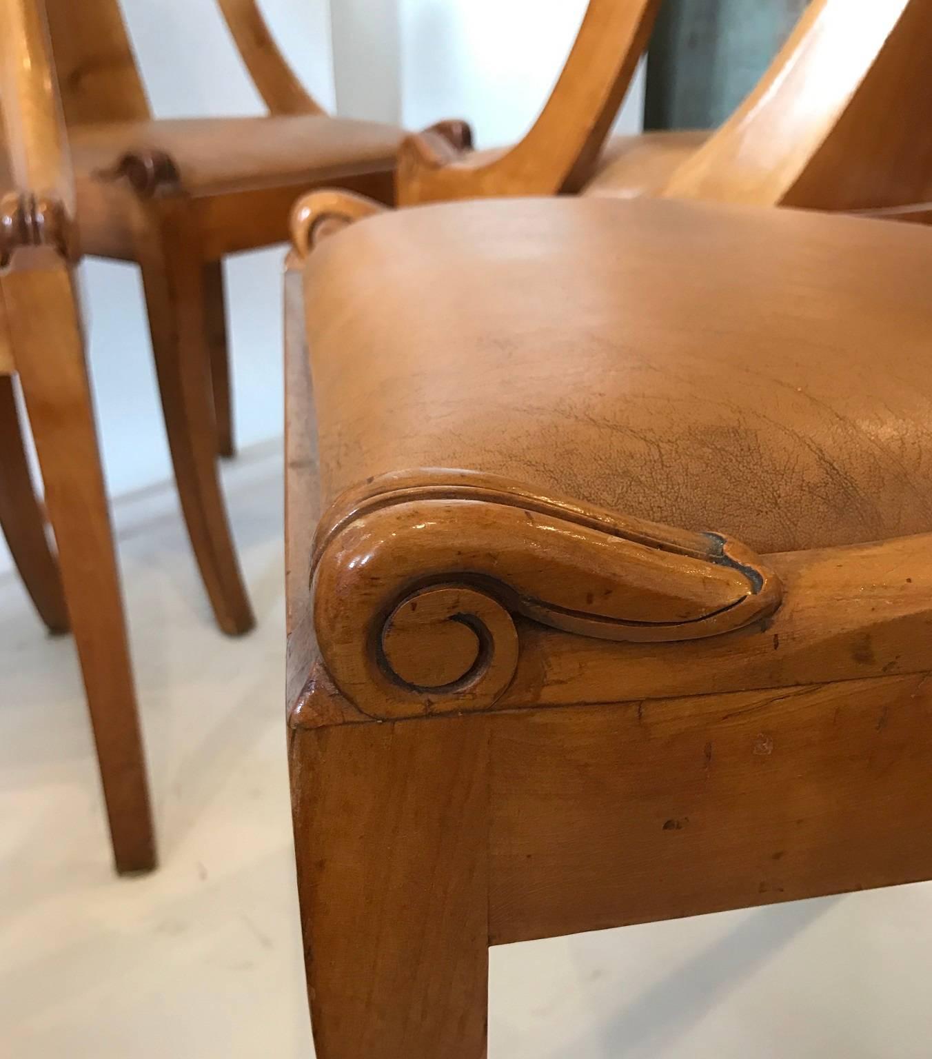 20th Century Eight Biedermeier-Style Fruitwood Dining Chairs