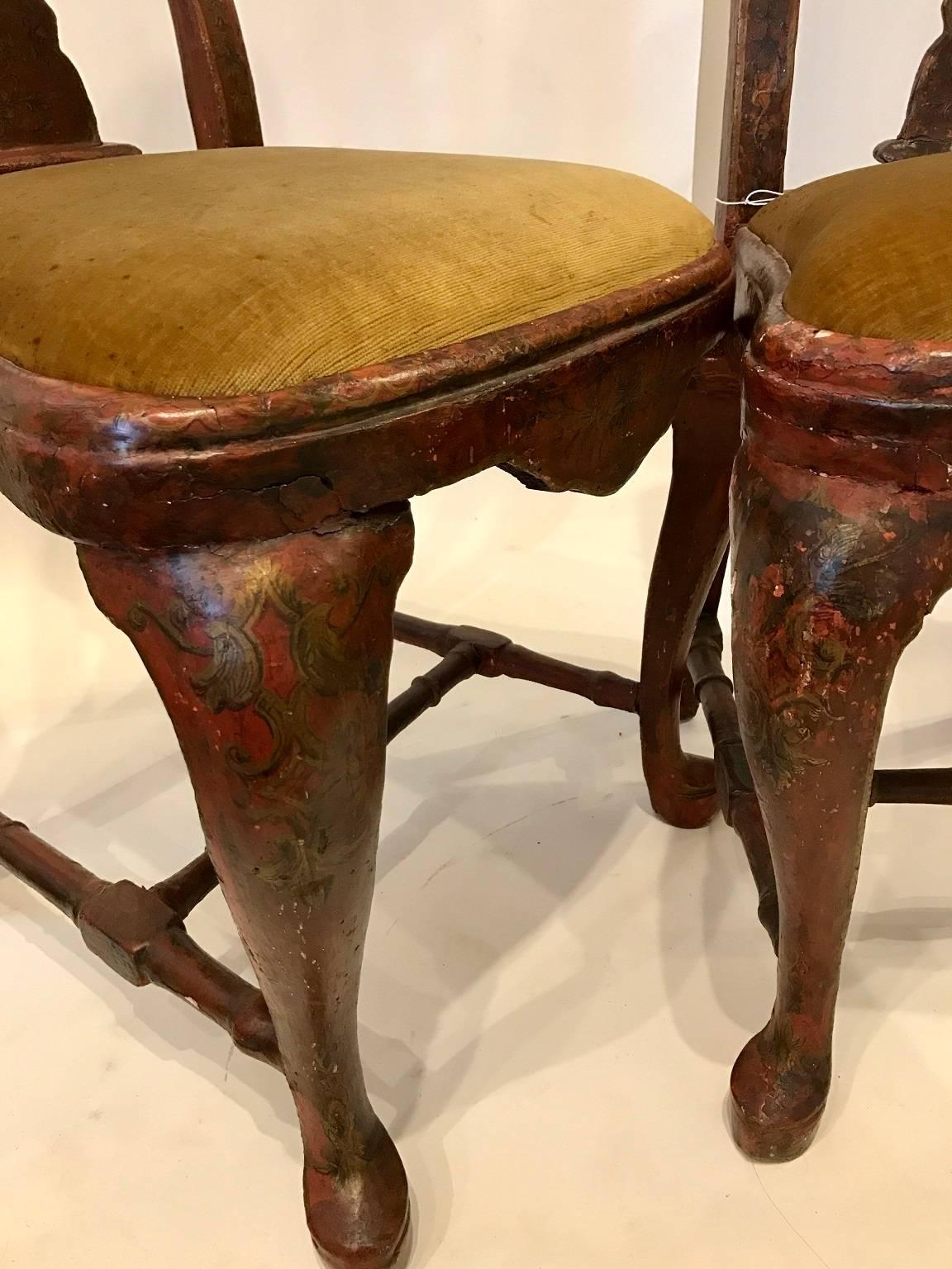 18th Century and Earlier Pair of Chinoiserie Painted Italian Chairs, Late 18th Century For Sale