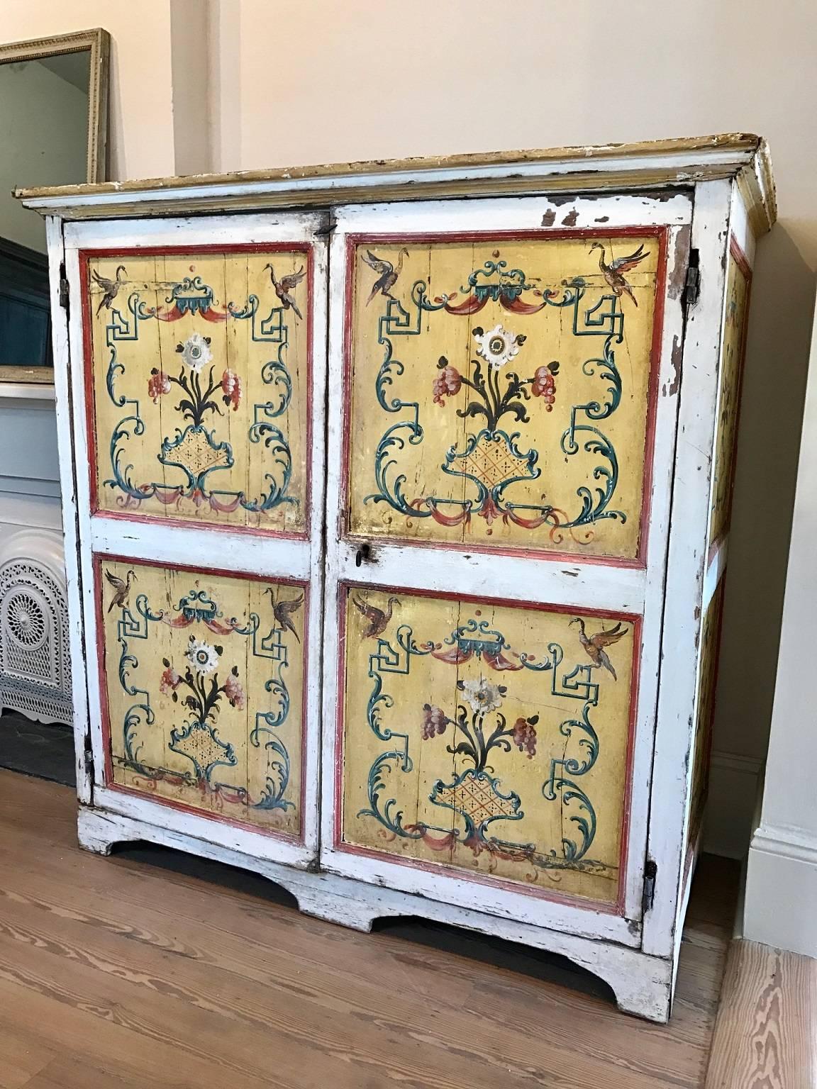 18th Century Italian Painted Cupboard In Distressed Condition For Sale In New Orleans, LA