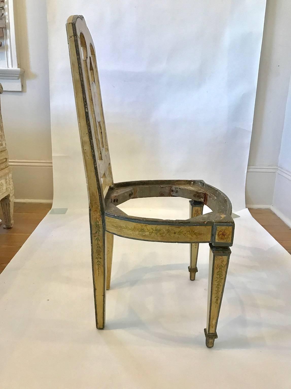 Four 18th Century Italian Painted Side Chairs In Fair Condition For Sale In New Orleans, LA