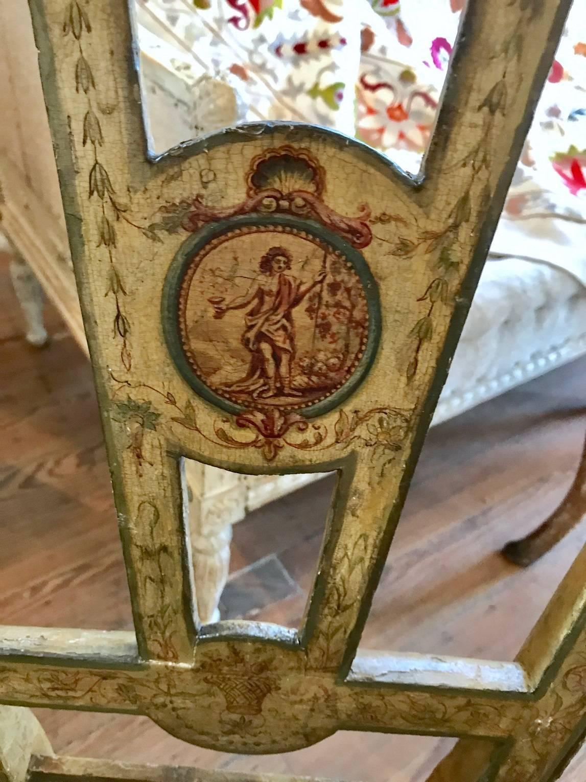 Wood Four 18th Century Italian Painted Side Chairs For Sale