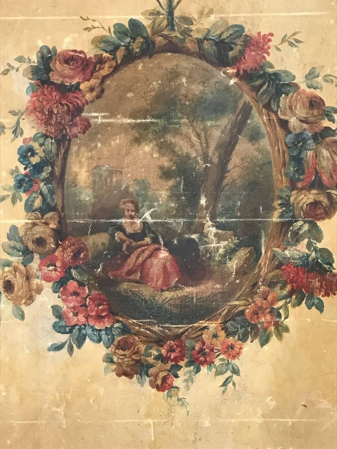 Large 18th Century French Oil on Canvas Wall Panel For Sale 2