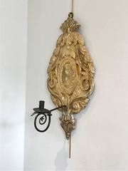 Pair of Large Continental Giltwood and Wrought Iron Sconces