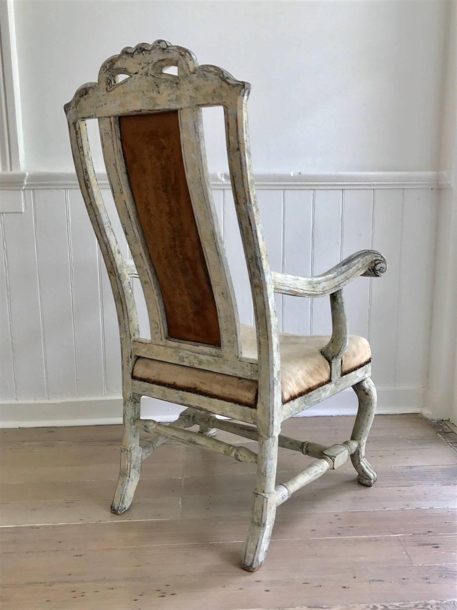 Swedish Baroque Armchair in Original Paint In Distressed Condition For Sale In New Orleans, LA