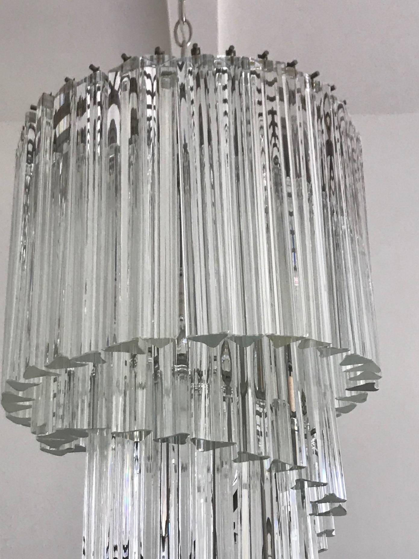 Venini spiral chandelier with triangular glass prisms.