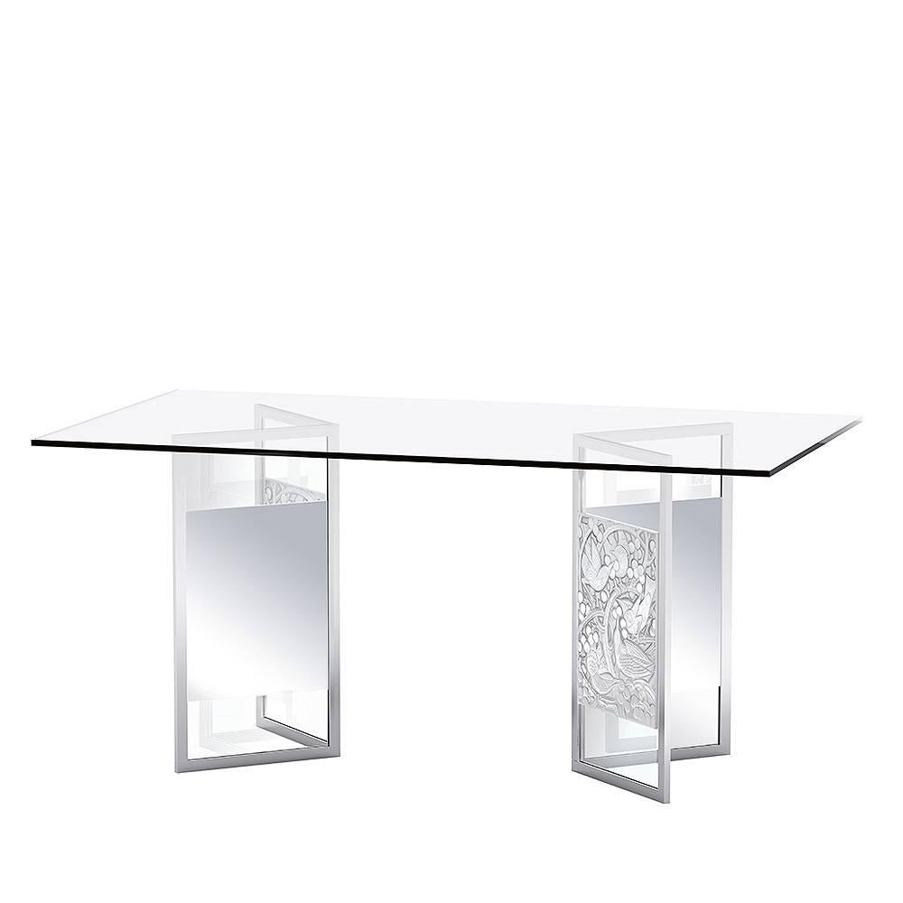 Lalique Crystal Desk or Dining Room Table with Merles and Raisins Panels For Sale